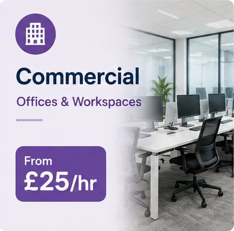 High Five Cleaners commercial cleaning for offices and workspaces, from £25 per hour