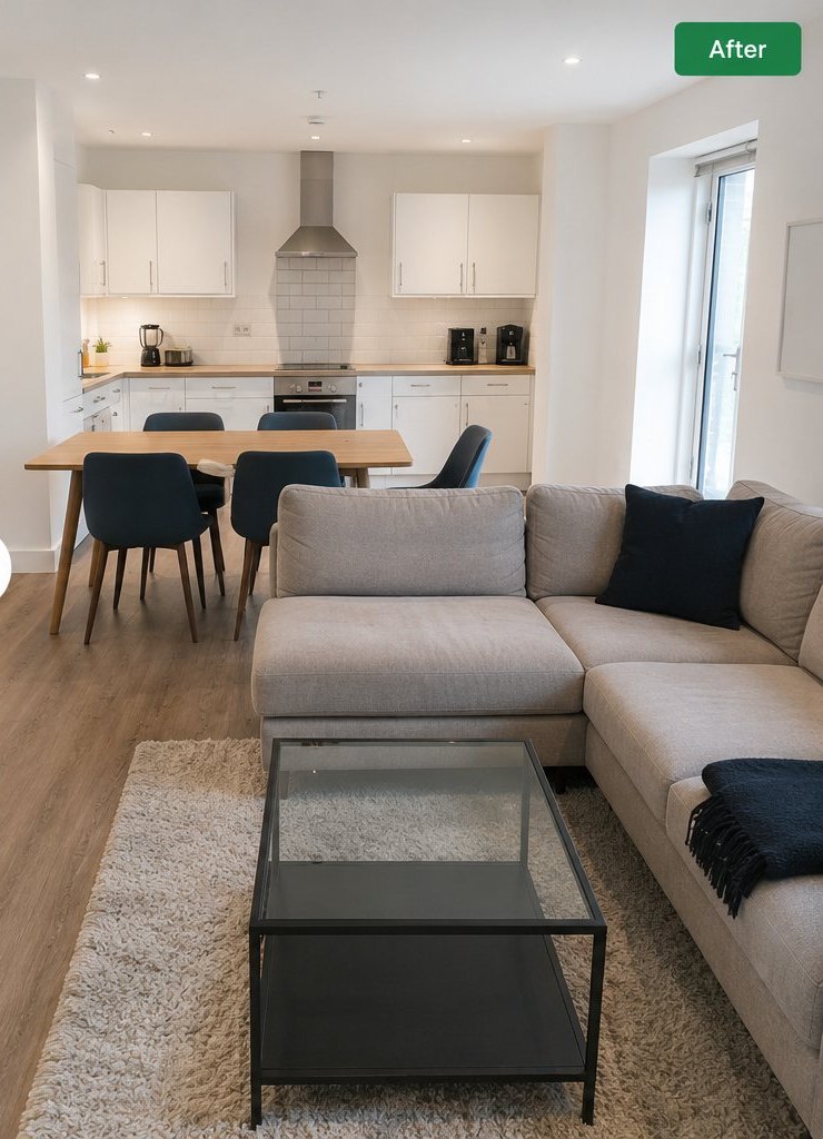 Living room after professional cleaning by High Five Cleaners — spotless and tidy in Greater London